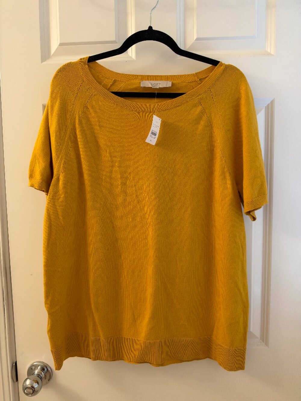 LOFT Mustard Yellow Tailored Short-Sleeve Shirt, XL, NEW WITH TAGS